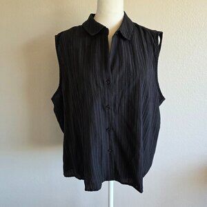 NEW Tamara H Blouse Black Sleeveless Button Textured Lightweight Lace Size XL